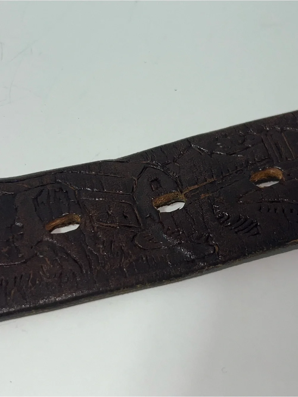 Vintage Leather Embossed Farm Cow Scene Western Rodeo Belt Brown Size 42